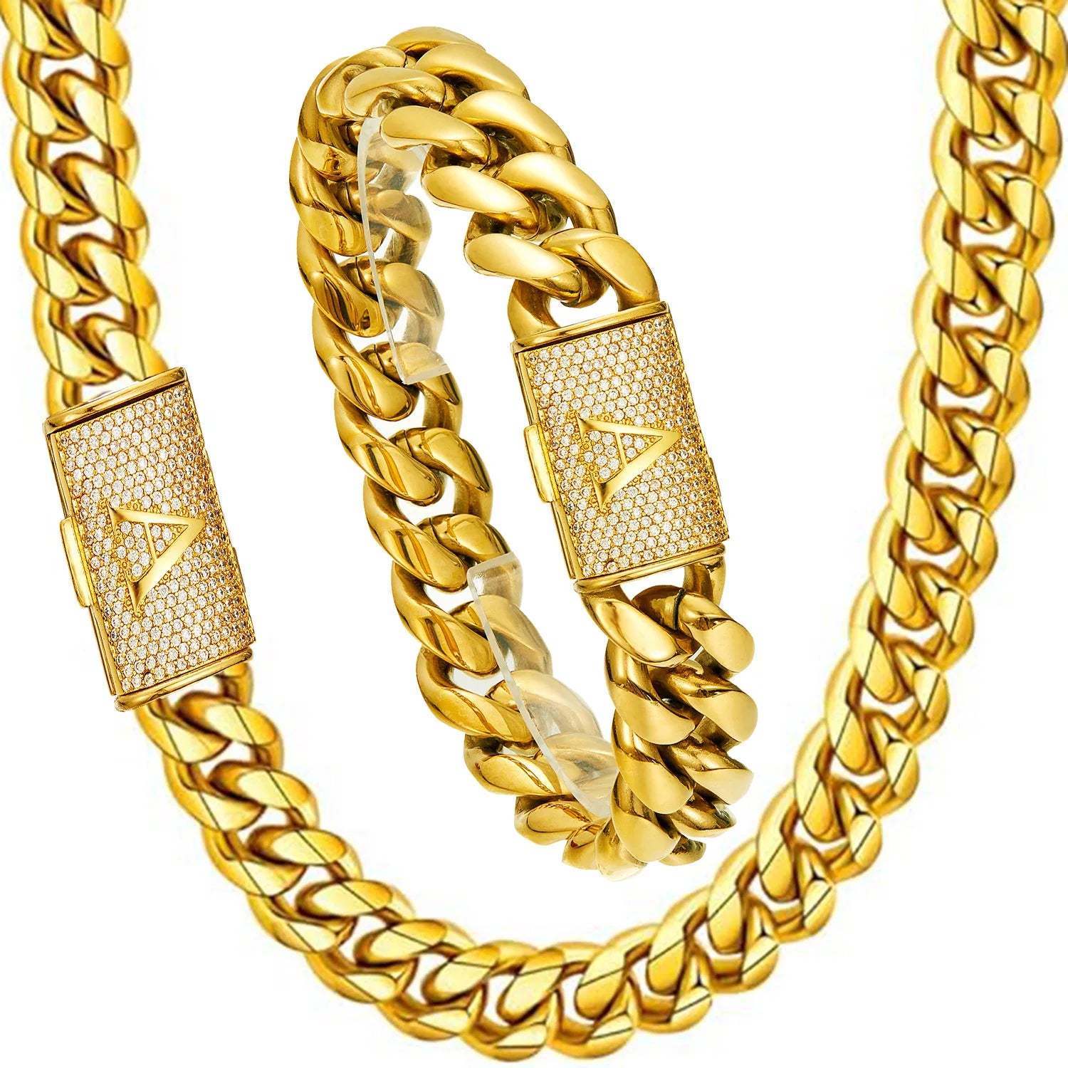 Trendy 18K Gold Stainless Steel Men's Necklace with 26 English Letters & Flip Clasp 14mm Cuban Link Chain Party Gifts