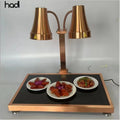 Modern HADI Restaurant Buffet Serving Station Rose Gold Double Head Food Warming Lamp Stainless Steel Copper Heating Base