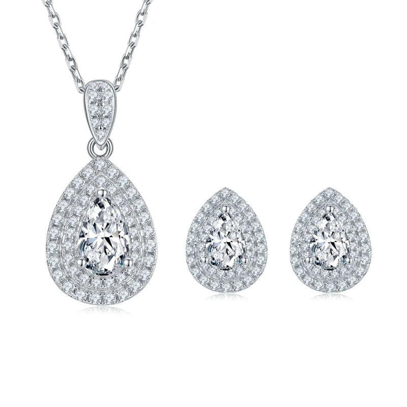 New Trendy Women Fine Jewelry Set Moissanite Pendant Stud Earrings 925 Sterling Silver Jewelry Set for Women Wedding Gift