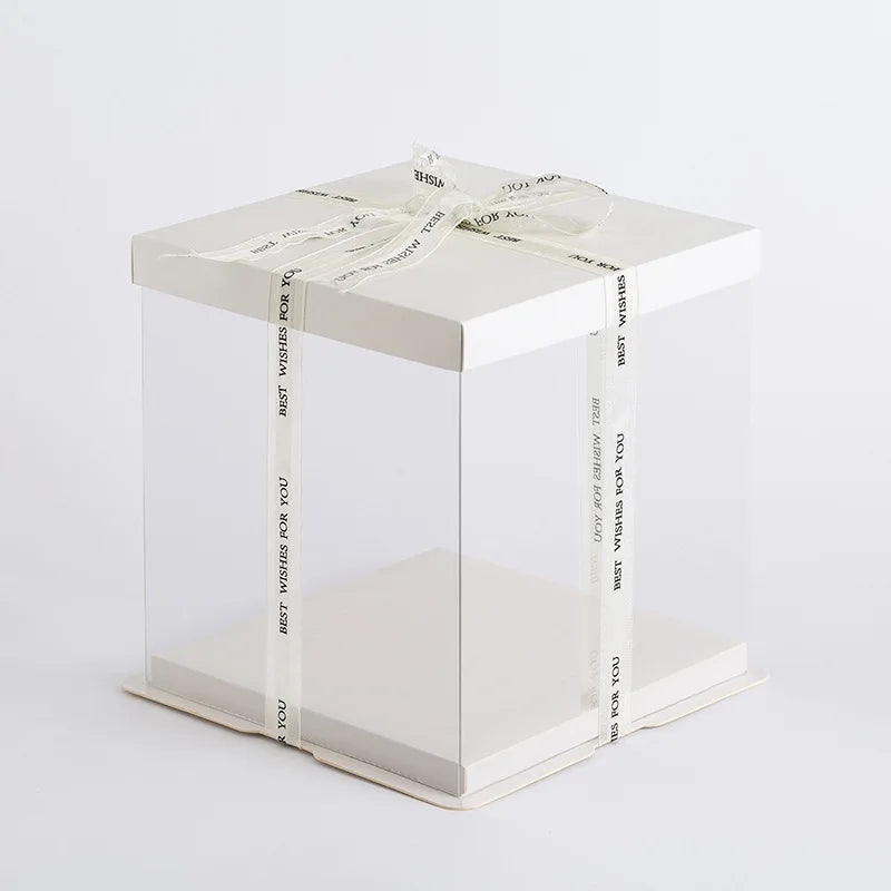 26*25 cm White Clear Square 10 Inch Cake Box PET Wedding Birthday Party Transparent Bakery Packaging Box