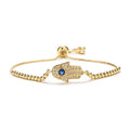 Adjustable 18K Gold Plated Hamsa Evil Blue Eye Protection Bracelet Women's Hand of Fatima Fashion Bangle