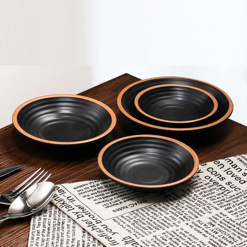 Country Style Black Matte Custom Melamine Bowls Kitchen Japanese Rice Bowl Set for Camping