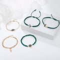 Boho Hand Made Jewelry Designer Women Adjustable Green Cactus Woven String Bracelet Natural Stone Gold Necklace Jewelry Set