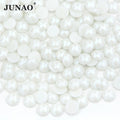 JUNAO Wholesale 2mm 3mm 4mm 12mm White Color Half Round Pearl Flatback Iron on Beads Hotfix Ceramic Pearls for Clothes