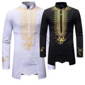 Mens Shirts Luxury Gold Metallic Tops Long Sleeve Dashiki Outfit Traditional African Clothing White Shirt