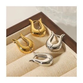 New Arrivals Stainless Steel Geometric Wide U Shaped Tarnish Free Jewelry 18k Gold Plated Hoop Stud Earrings for Women