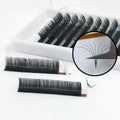 Private Label Handmade 0.03 0.05 0.07 Korean PBT Fiber Matte Black Winged Eyelash Extensions Blooming Eyelash Fan Eyelashes