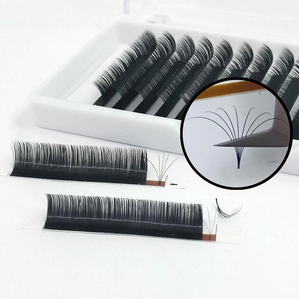 Private Label Handmade 0.03 0.05 0.07 Korean PBT Fiber Matte Black Winged Eyelash Extensions Blooming Eyelash Fan Eyelashes