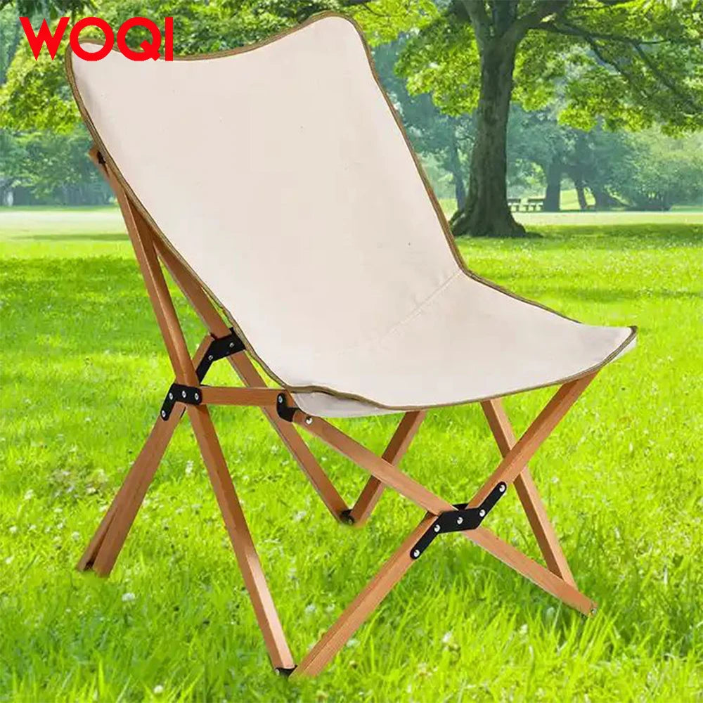 WOQI Foldable Wood Camping Chair Lawn Chair Wooden Camping Chair with Easy Carry Bag Removable Canvas Cover