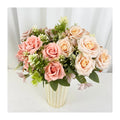 Plastic No Fade Faux Flower Garden  Artificial 7-head Curled Rose Bouquet for Wedding Decoration