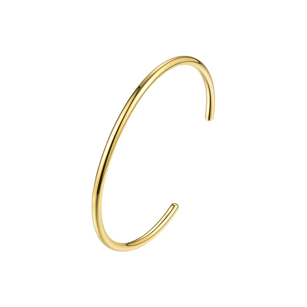 18K Gold Plated Stainless Steel C- Shape Open Bracelet fashion Jewelry Wholesale Accessories Tarnish Free Smooth Cuff Bangle