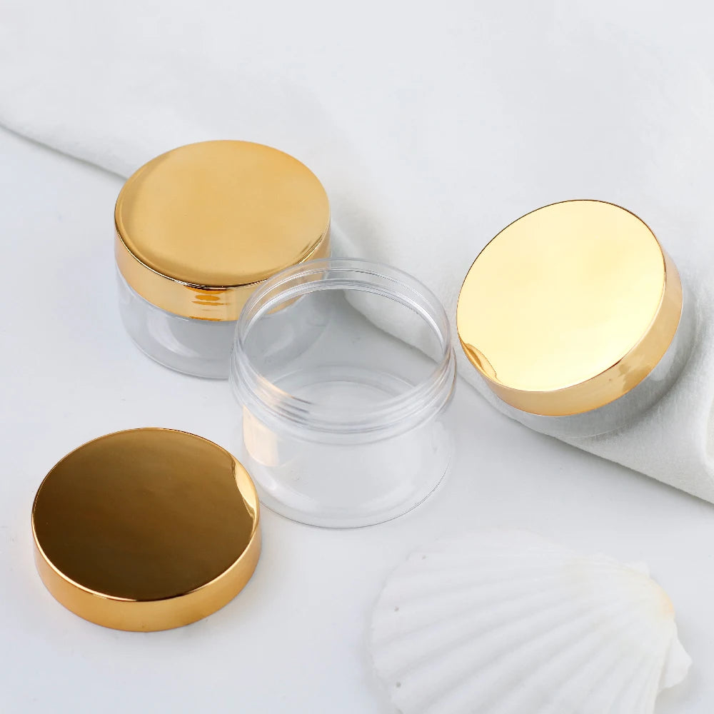 New Empty 3.5oz 5oz Round PET Jars Clear Plastic Containers Gold Lids Cosmetics Storage 100ml 250ml 500ml