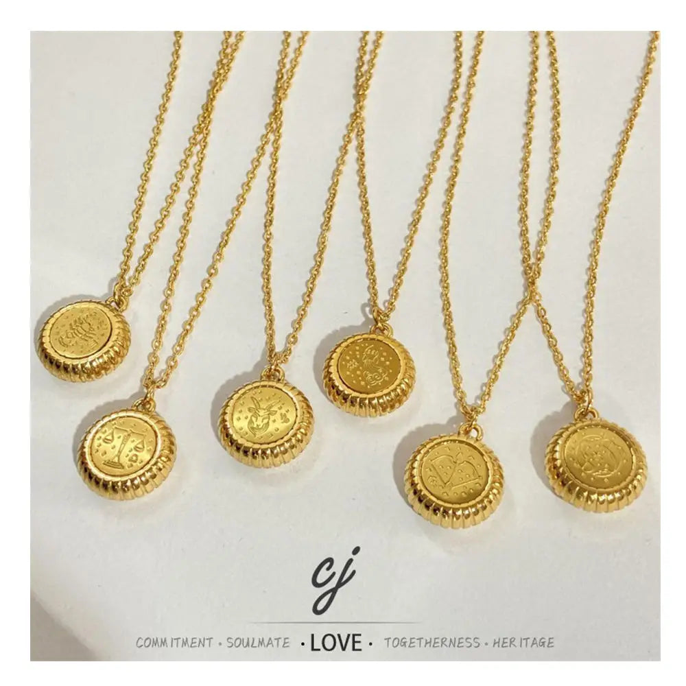 Carline Fashion Round Jewelry Necklace Stainless Steel Highly Praised New Product Rune Zodiac Pendant  Necklace Custom for Women