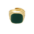 Fashion High Quality 18K Gold Plated Brass Jewelry Square Dark Green Epoxy for Women Party Accessories Rings R224169