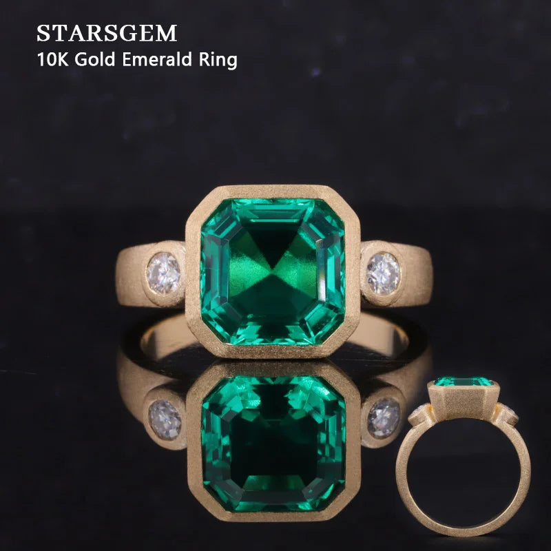 Starsgem Luxury Wedding Rings Asscher Cut 10k Gold Lab Emerald Ring for Women Wholesale From China Engagement Parties