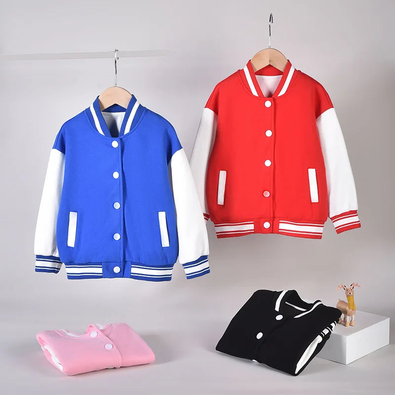 3-10T Kids Autumn Clothing Baseball Jacket Custom Print Winter Boys Girls Cotton  School Sport Baseball Warm Jacket