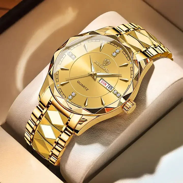 BINBOND B5552 Customize Logo Men Watch Waterproof Luminous Quartz Watches Stainless Steel Band Wristwatch