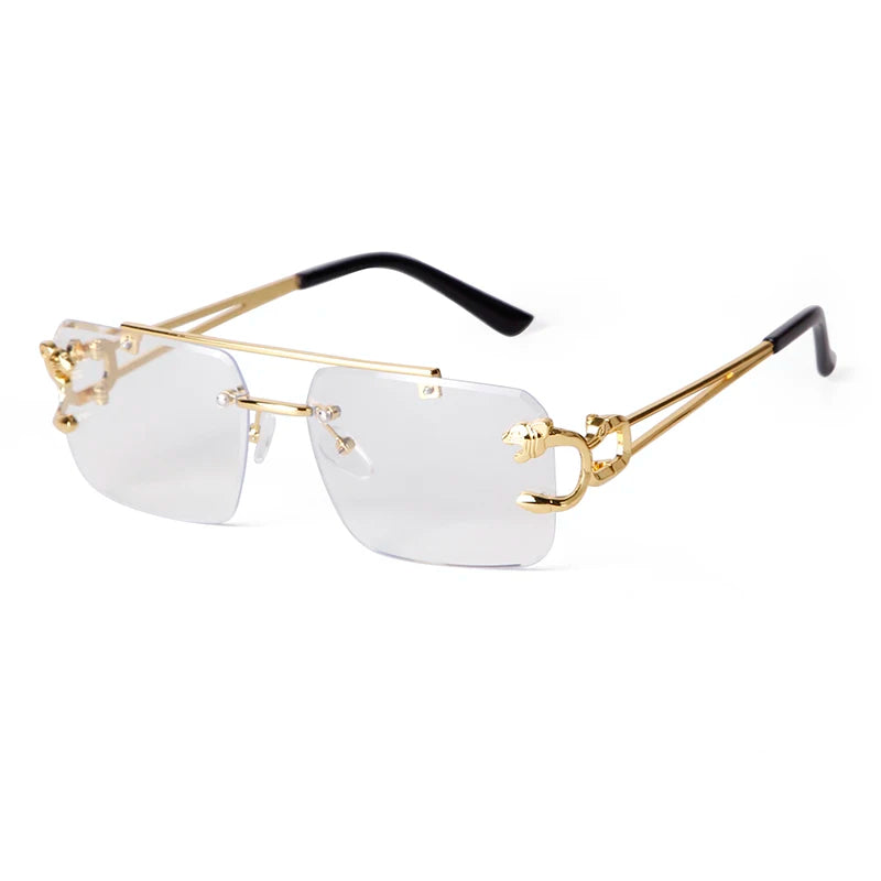 STY8809C Trend Personality Rimless Sun Glasses Gold Frame Double Bridge Luxury Shades Metal Frameless Women Men Sunglasses