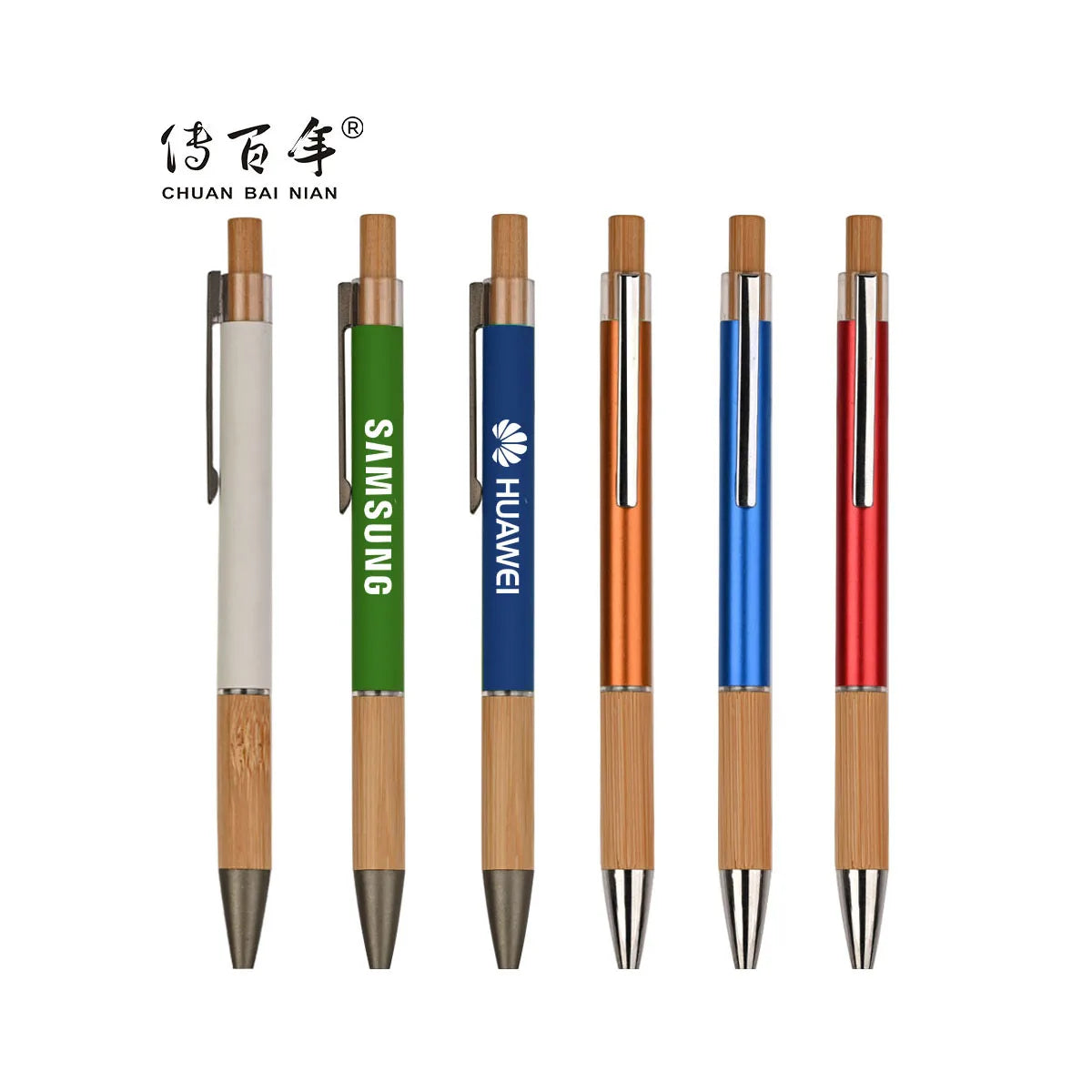 New Design Promotional Metal Clip Eco Bamboo Pen Retractable Hotel Ballpoint Pen with Custom Logo