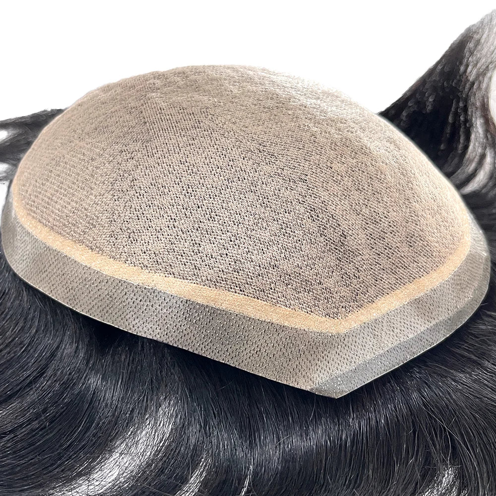 Slik Base Men's Toupee with Remy Hair Biological Scalp Toupee Clip-in Hairpieces Topper Real Human Hair Extension