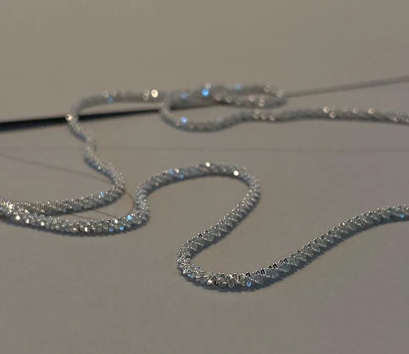 Fashion S925 Silver Plated Sparkling Flashing Clavicle Chain Necklace for Women