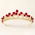 Red Rose Pearl Rhinestone Gold Royal Crystal Bridal Crown for Wedding Performing Birthday Party Hair Accessories Tiaras