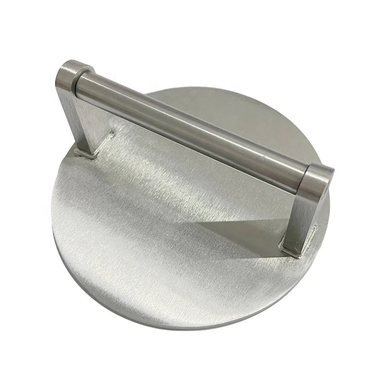 Customized Heavy-Duty 304 Stainless Steel Shape Steak Burger Press 150mm Dia Silver Metal Handle Laser Logo Panini Sandwich