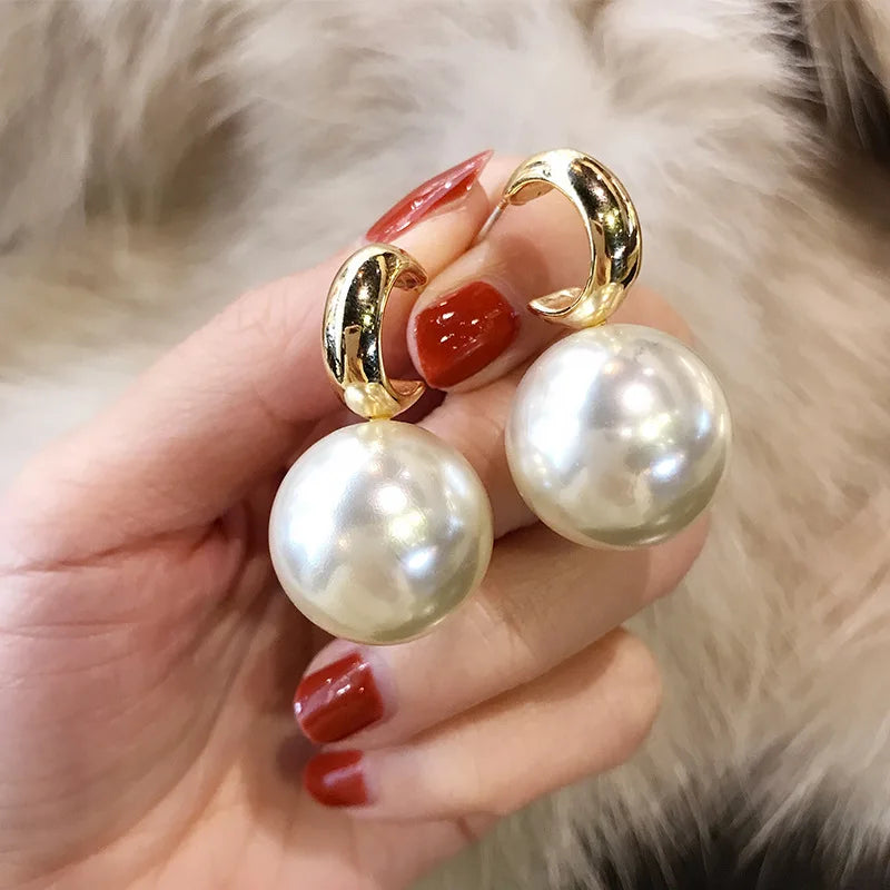 CAOSHI S925 Post Women New Fashion Pearl Earrings Contracted Metal Geometry Water Drop Kinds of Exaggerated Pearl Drop Earrings