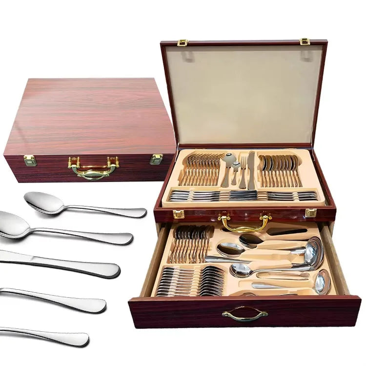 New Arrivals Kitchen 72 Pcs Cutlery Set in Wooden case Stainless Steel Flatware 72pcs Cutlery Set 72 Pieces Promotion Gift