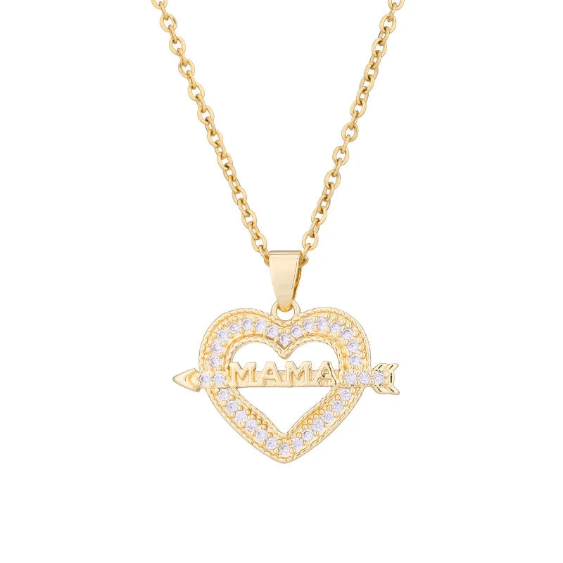 2025 Wholesale Copper Inlaid Cubic Zircon Mom Heart Shape Pendant Necklace Fashion Mama Necklace Jewelry Gift for Women