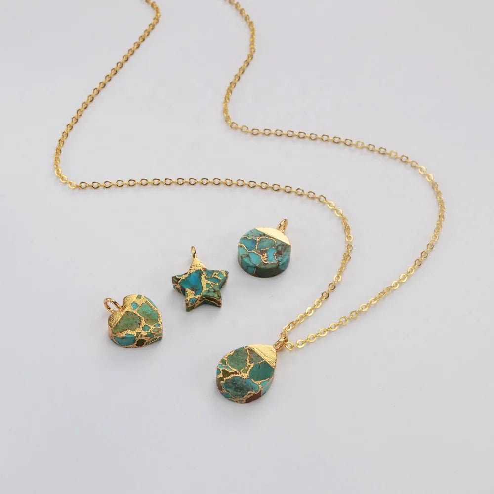 Gold Plated Wholesale Heart Star Stainless Steel Jewelry Natural Turquoise Pendant Necklace Women