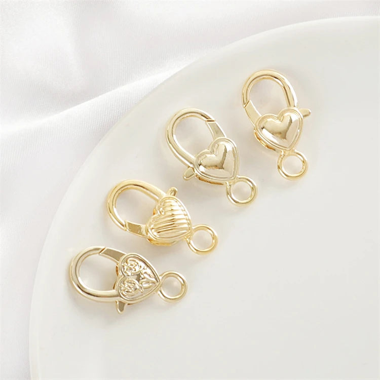 Clasp 18K Gold Plate Jewelry Findings & Components Alloy Heart-shaped Pattern Lobster Clasp for Jewelry Making