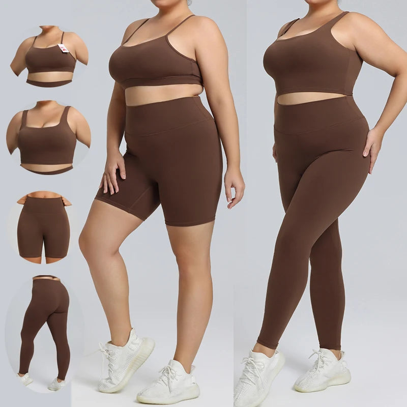 S-XXXL Women's Gym Fitness Suit 81% Nylon 19% Spandex Breathable Solid Pattern Sports Bra Soft Leggings Set Plus Size Yoga Wear