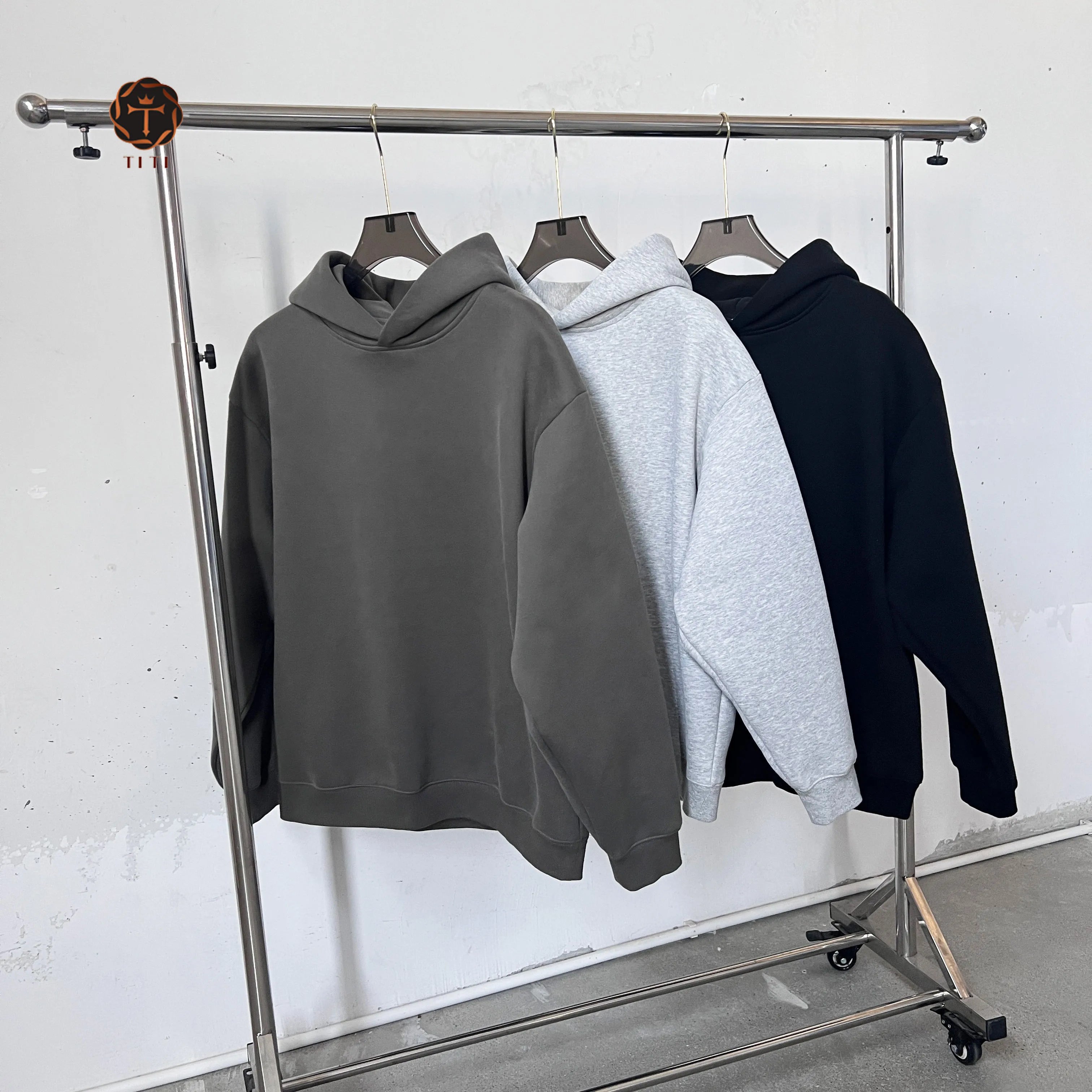 TT Custom OEM DTG Print Graphic Oversized Heavyweight Hoodies Boxy Fit Hoody No Pocket No Drawstring Cropped Hoodie
