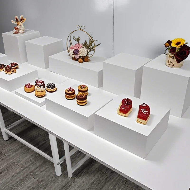 White Square Acrylic Table Riser Cube Display Nesting Risers Lucite Square Food Pedestal Box Display