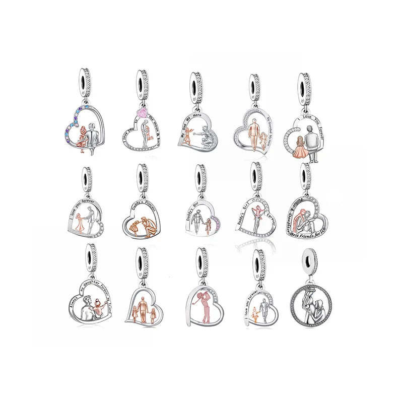 Fit Original Bracelet Necklace 925 Sterling Silver Father and Daughter Forever Love Bead Charm for Jewelry Making Father's Day