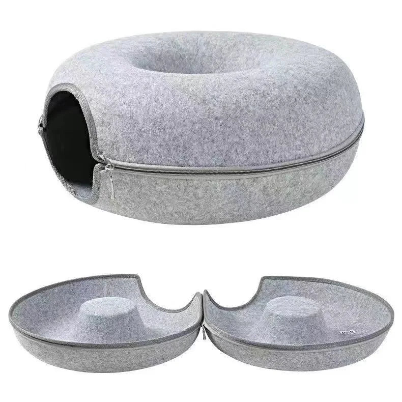 All-Season Universal Eco-Friendly Donut Nest Pet Bed Solid Animal Pattern Felt Zipper Tunnel Toy Summer Box Packing