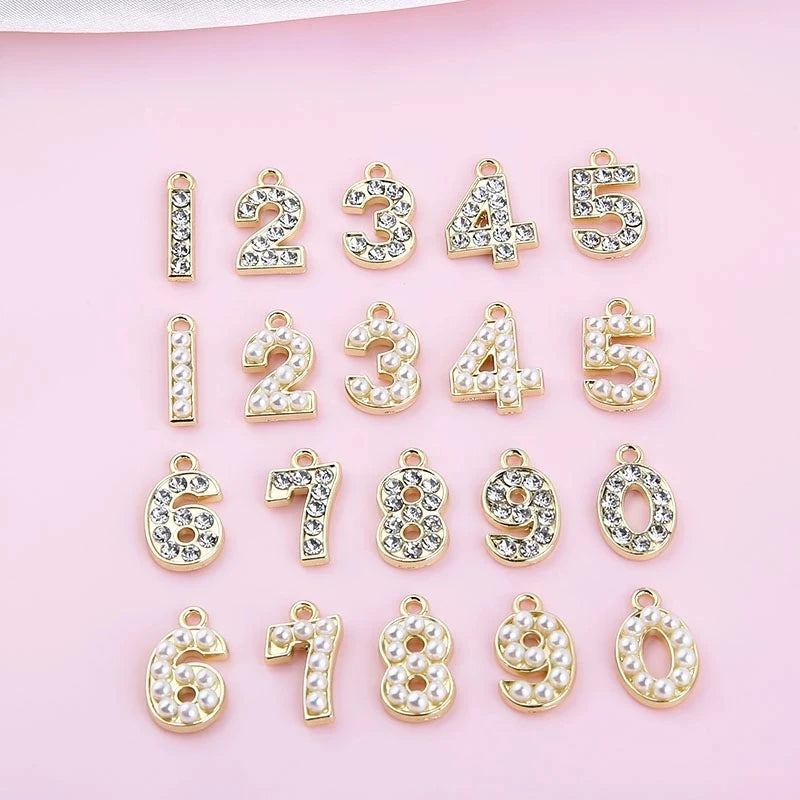 0-9 Fine Jewelry Custom Small Diy Gilding Arabic Numerals Digital Number Baroque Pearl Crystal Necklace Pendant Charm
