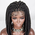 Sharopul 14Inch Short Bob Synthetic Braid Wigs Full Lace Natural Looking Braided Hair Wig for Fashion Black Women