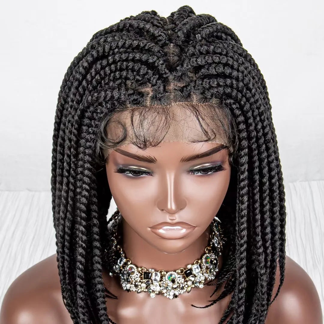 Sharopul 14Inch Short Bob Synthetic Braid Wigs Full Lace Natural Looking Braided Hair Wig for Fashion Black Women