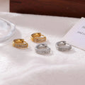 YF6063 Simple Stainless Steel Waterproof Jewelry 18k Gold Plated Double Row Zircon Earrings Non Tarnish