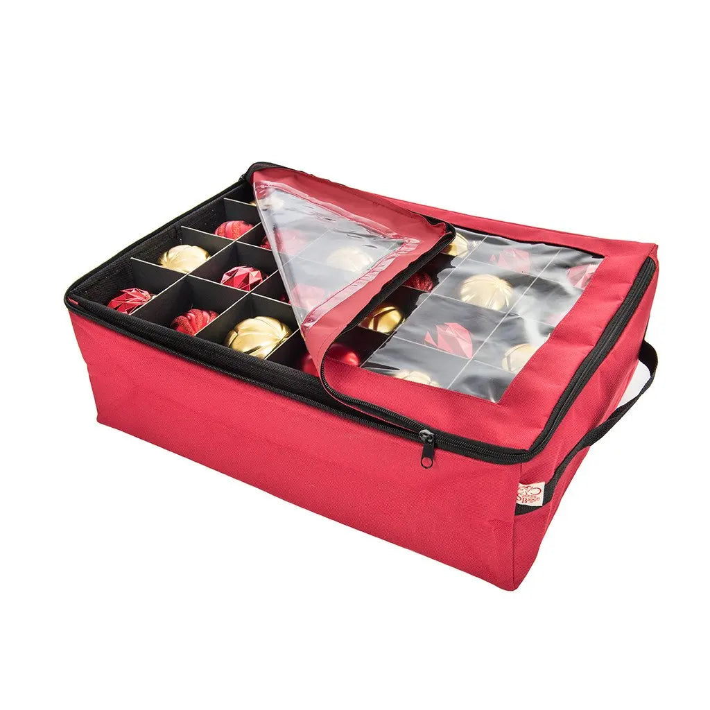 Adjustable Dividers Zippered Closure 64 Holiday Christmas Ornaments Storage Box