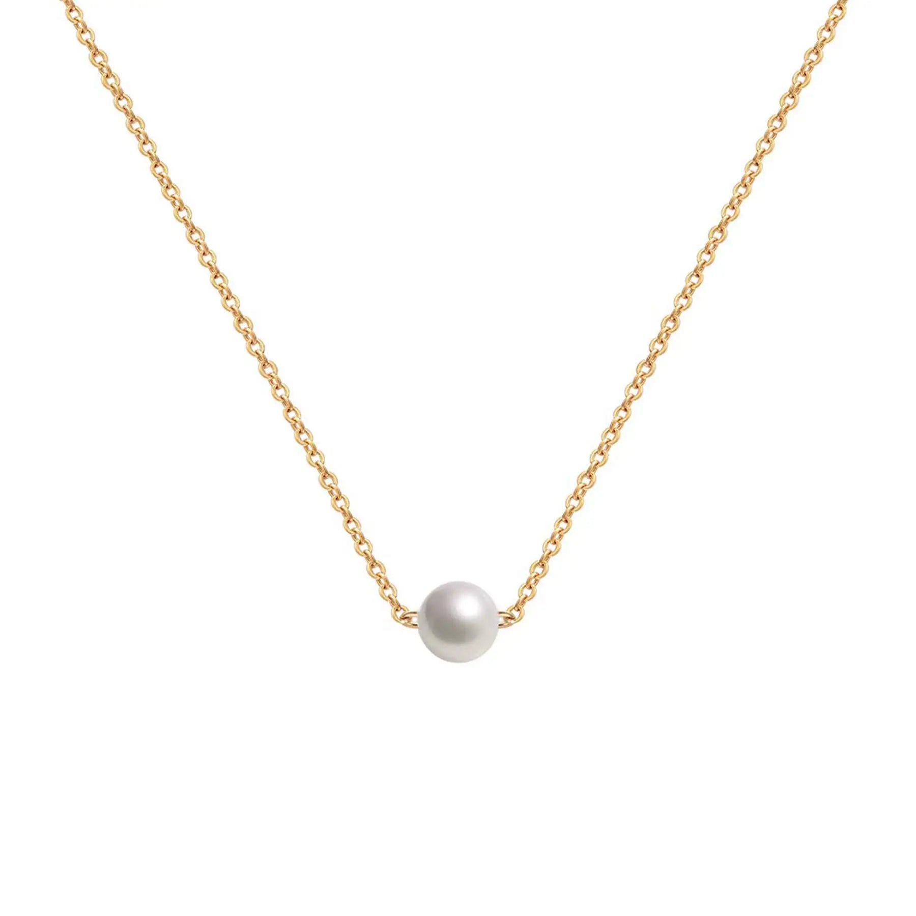 Lovely Imitation Pearl Necklace Bohemian Beach Ladies Single Pearl Necklace in Stainless Steel Plated 18K Gold Chain