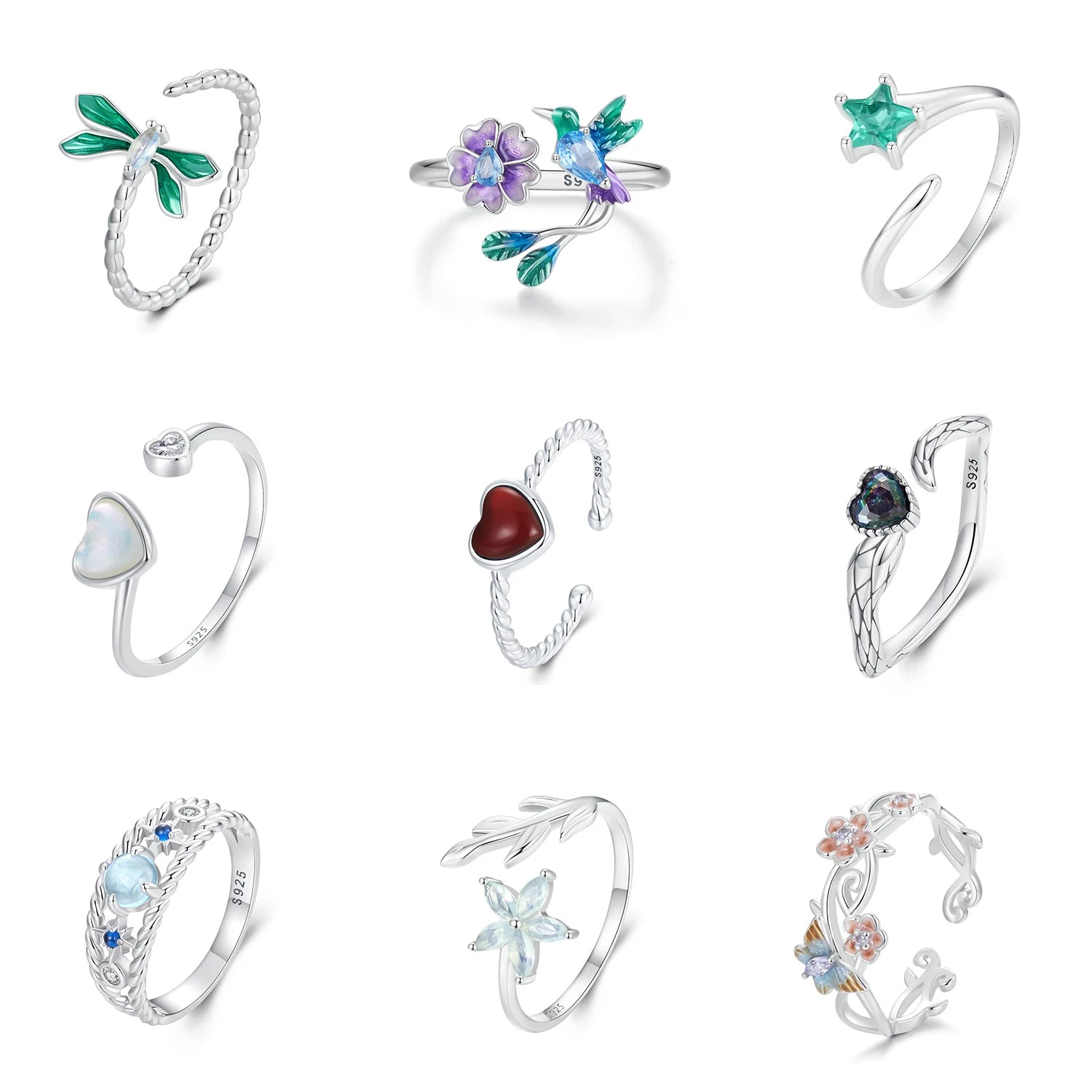 Fine S925 Jewelry  Animal Design Blue Opal Stone Ring 925 Sterling Silver Girls Ring Opal Heart Shape Ring Jewelry for Women