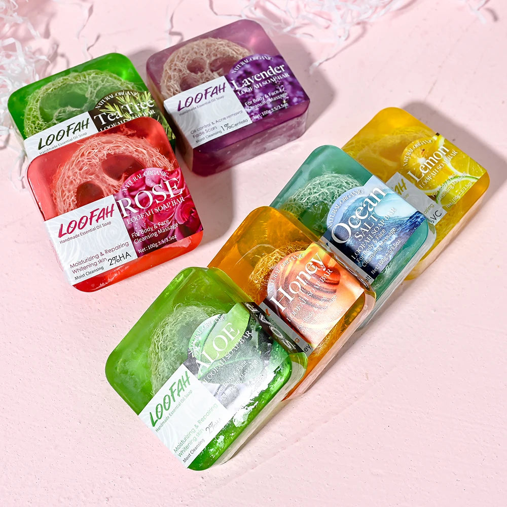 AiXin No Logo 100g Natural Organic Handmade Essential Oil Soap Face Body Wash Bar Loofah Soap Skin Brightening Acne Bar