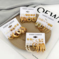 RisingMoon New Hot Selling 6pcs/set Gold Heart Butterfly Alloy Geometric Earrings Set for Women Jewelry