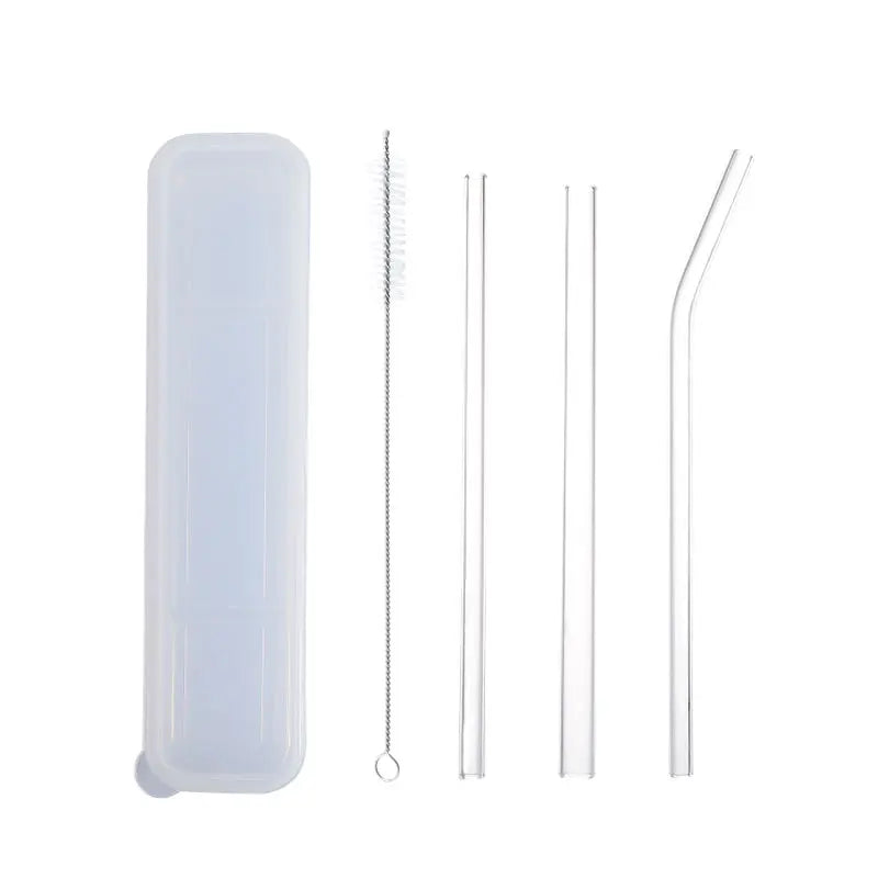 Wholesale Reusable High Borosilicate Glass Drinking Straw Custom Logo Portable Glass Straw Cleaning Brush Set with Case