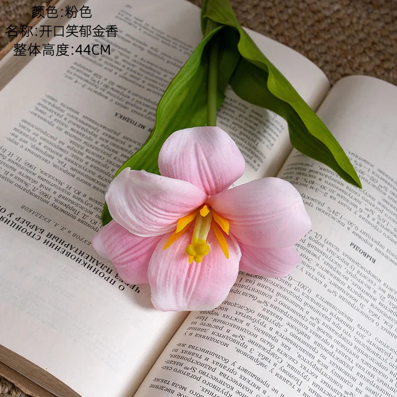 A-1607 Home Store Decor Real Touch Pu Colorful Tulips Stem Red pink Faux Wedding Table Decoration Artificial Tulip Flower