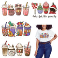 Hot Sale Washable Custom Design Nursing Life Coffee Cup Fuel Christmas Fall Plastisol Iron on DTF Print Heat Transfers Stickers
