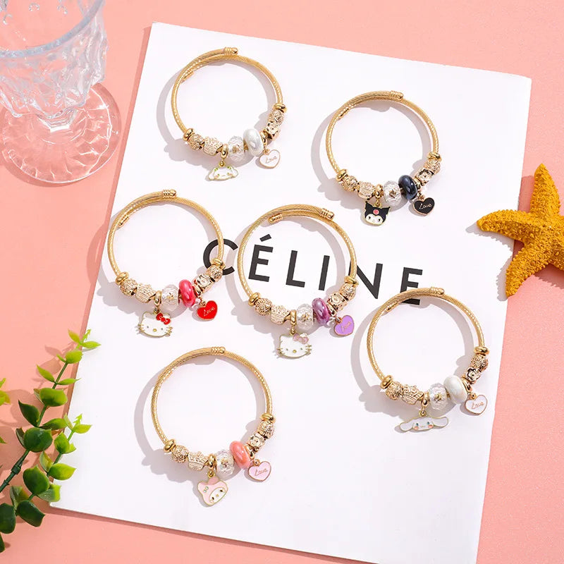 Kids Student Gifts Bracelets Cartoon Animal Charm Bracelet Beads Stainless Steel Adjustable Girls Children Bracelet